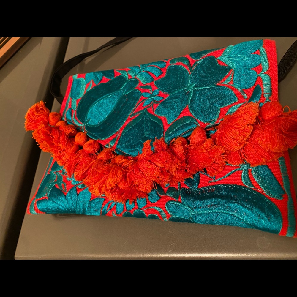 Floral Mexican Clutch Purse with Strap